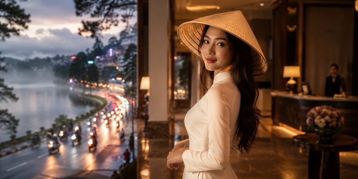 Khung cảnh Đà Lạt với mưa và nón lá — hình ảnh người dùng nạp tiền nhận thưởng