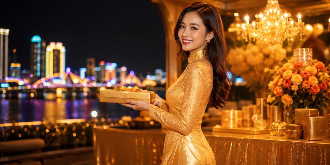 Người chơi VIP tại Đà Nẵng trong trang phục áo dài nhận thưởng bonus đặc biệt