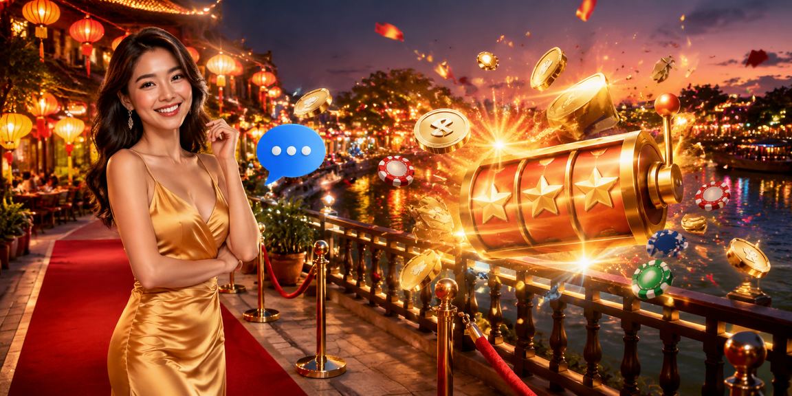 Khung cảnh lễ hội sôi động casino và slot game trong không gian phố cổ Hà Nội